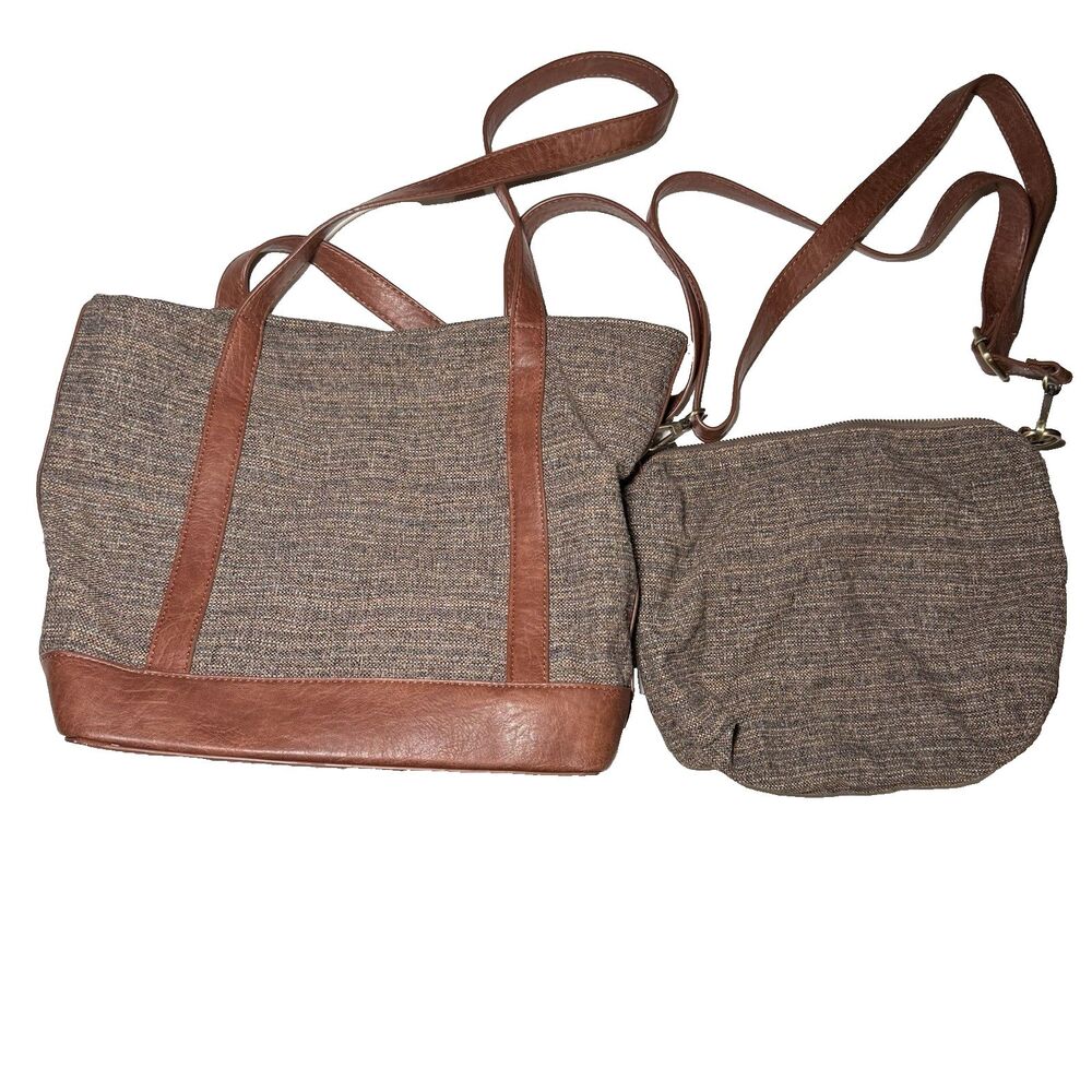 Joy Susan Tia Tweed Front Pocket Tote & Cross Body Bag Set Color Neutral